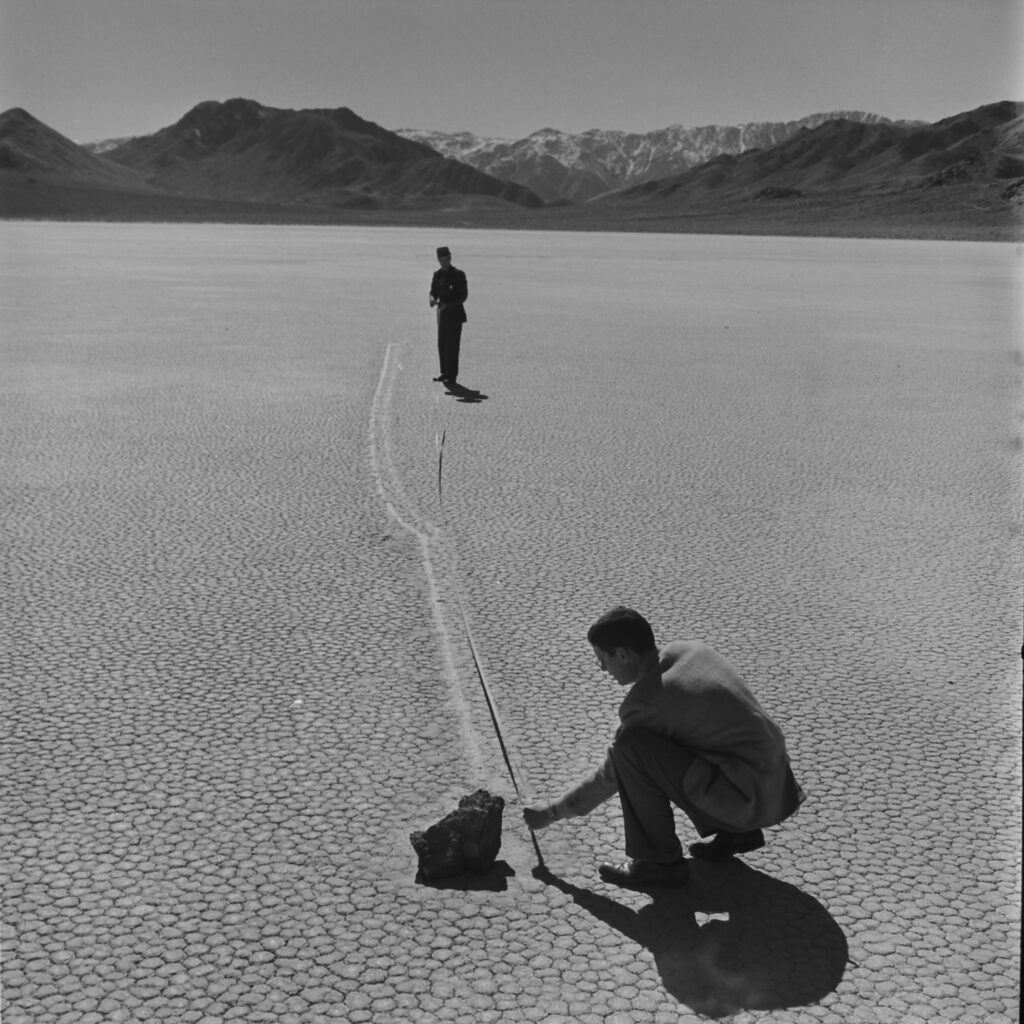 The “sailing stones” of the Racetrack Playa in Death Valley, California, 1952.