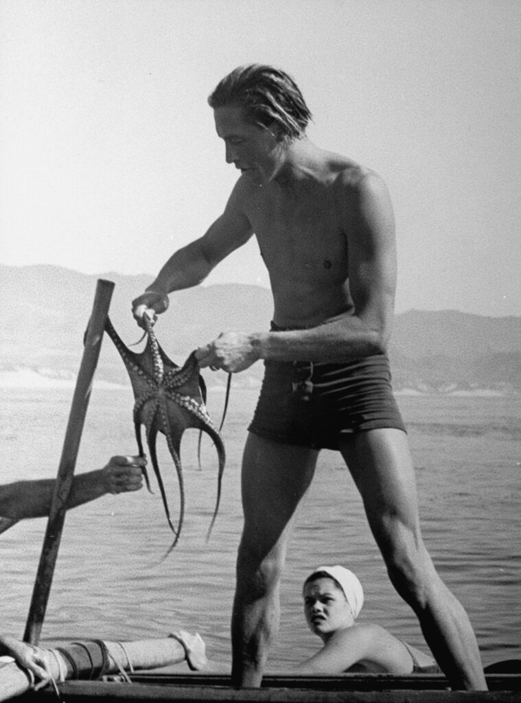 The octopus was among the catches of the day for the season-ending party for Santa Monica lifeguards, 1940.